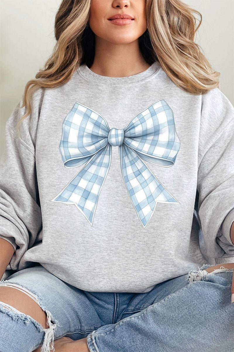 Blue Gingham Bow Unisex NuBlend Crew Sweatshirt - Wholesale Accessory Market