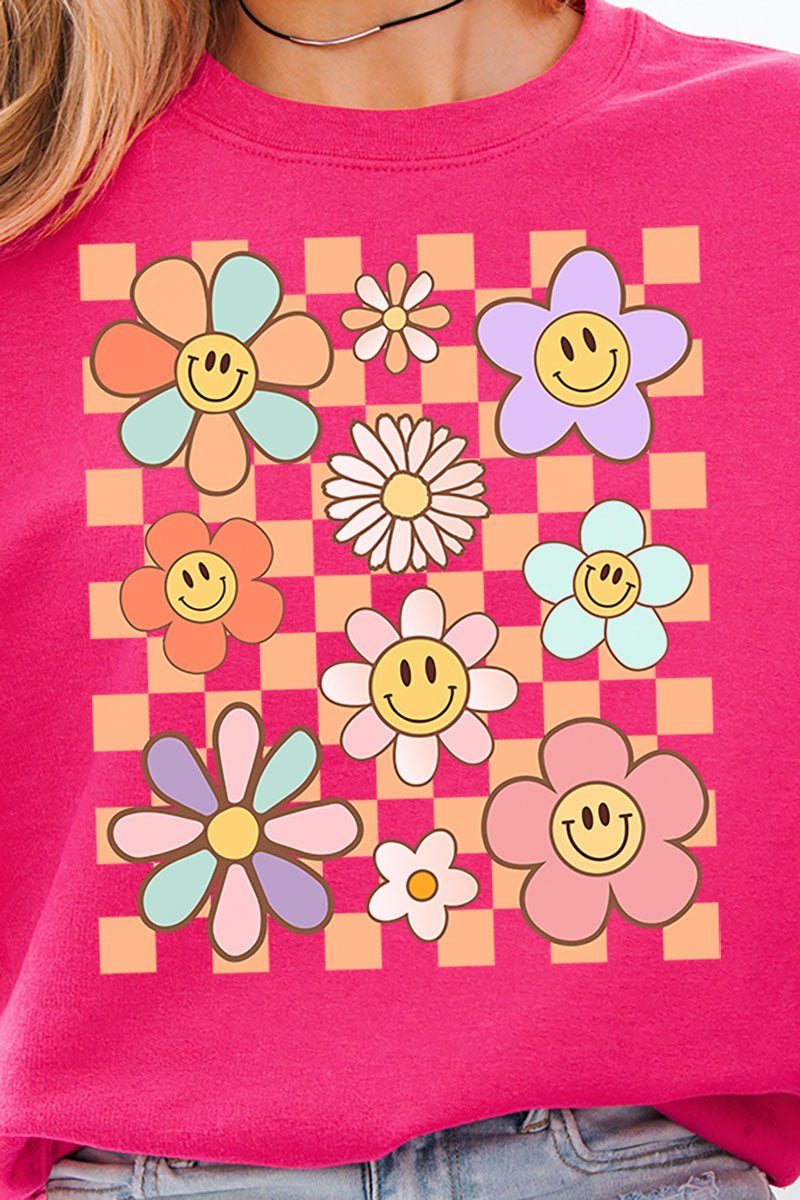Checkered Happy Florals Unisex NuBlend Crew Sweatshirt - Wholesale Accessory Market