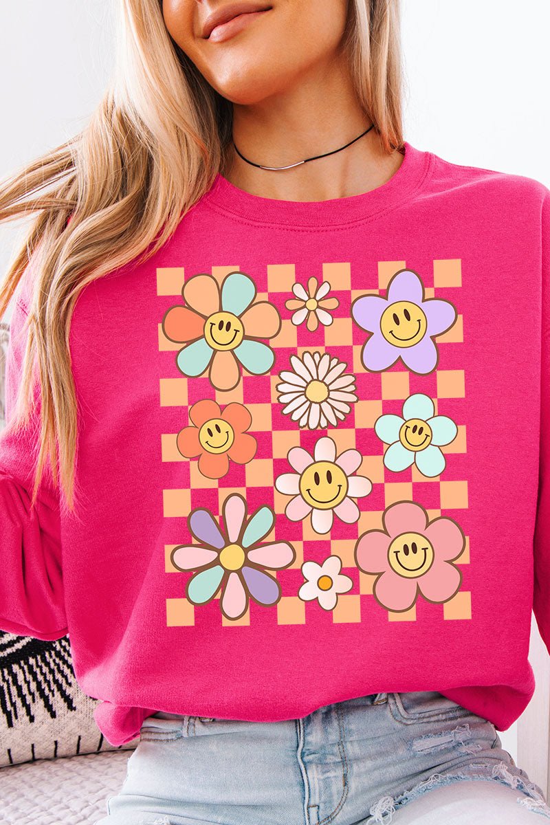 Checkered Happy Florals Unisex NuBlend Crew Sweatshirt - Wholesale Accessory Market