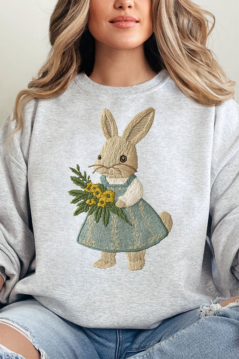 Faux Embroidery Vintage Bunny Unisex NuBlend Crew Sweatshirt - Wholesale Accessory Market