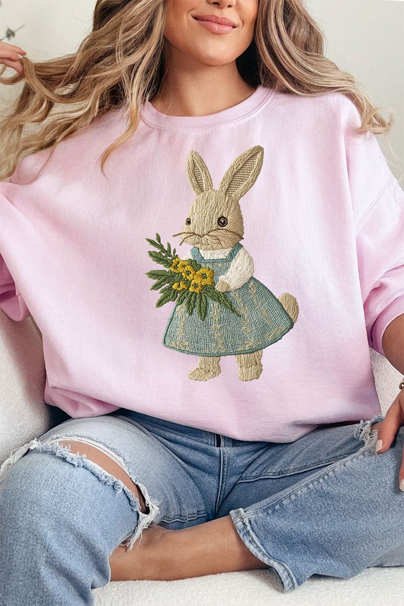 Faux Embroidery Vintage Bunny Unisex NuBlend Crew Sweatshirt - Wholesale Accessory Market