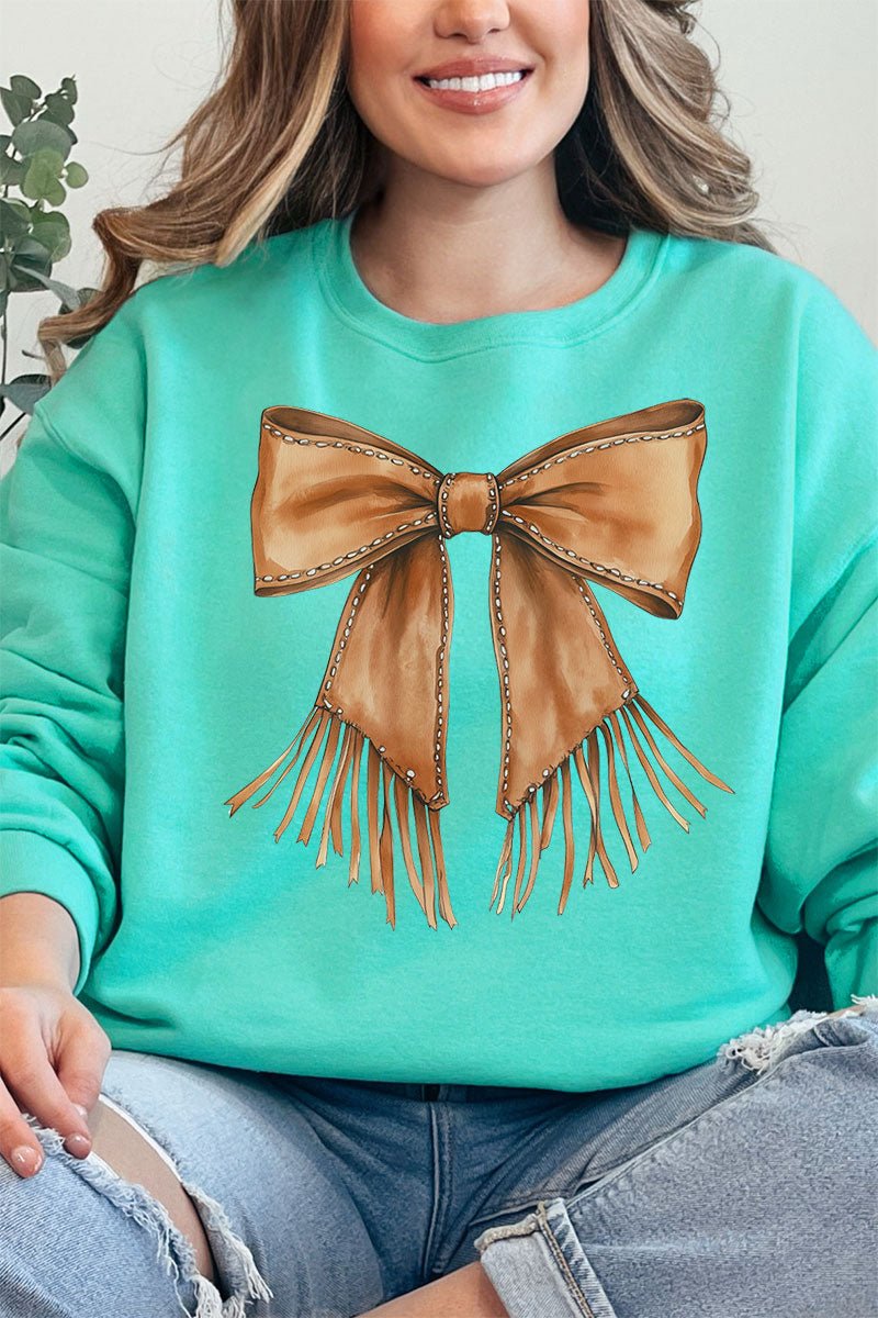 Faux Leather Fringe Bow Unisex NuBlend Crew Sweatshirt - Wholesale Accessory Market