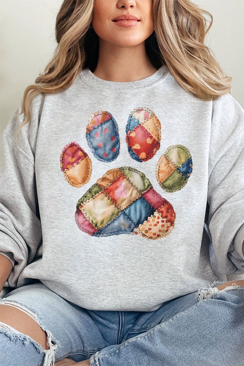 Faux Patchwork Paw Unisex NuBlend Crew Sweatshirt - Wholesale Accessory Market