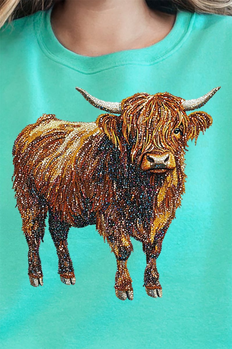 Faux Rhinestone Highland Cow Unisex NuBlend Crew Sweatshirt - Wholesale Accessory Market