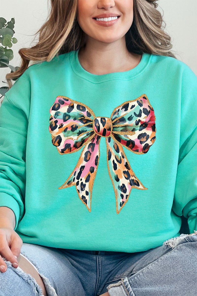 Glitzy Leopard Bow Unisex NuBlend Crew Sweatshirt - Wholesale Accessory Market
