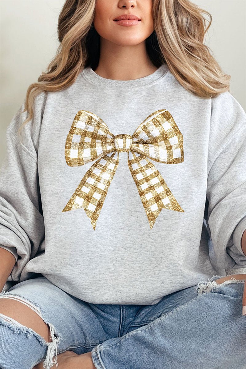 Gold Gingham Bow NuBlend Crew Sweatshirt - Wholesale Accessory Market