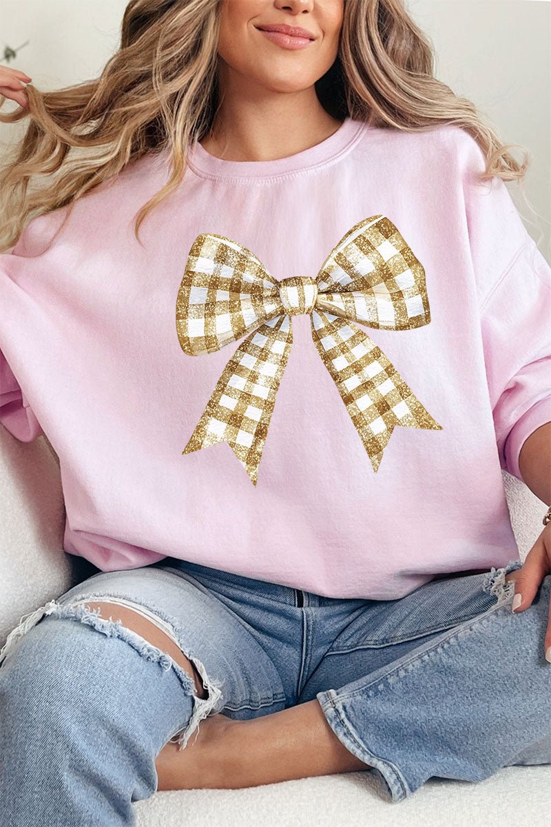 Gold Gingham Bow NuBlend Crew Sweatshirt - Wholesale Accessory Market