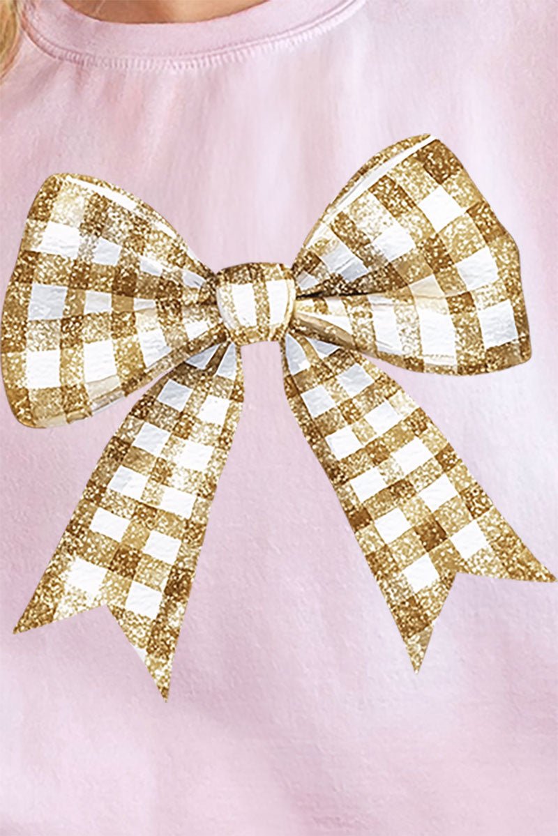 Gold Gingham Bow NuBlend Crew Sweatshirt - Wholesale Accessory Market