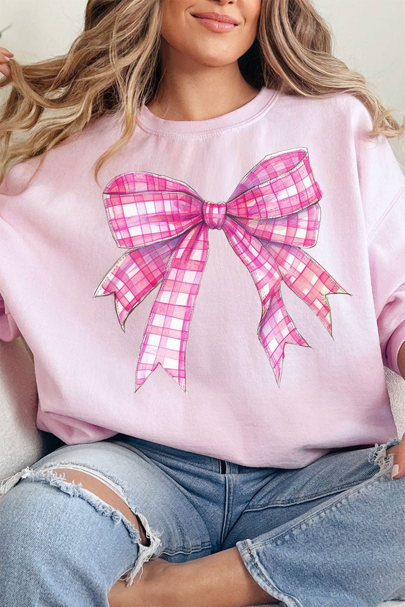 Hot Pink Gingham Bow Unisex NuBlend Crew Sweatshirt - Wholesale Accessory Market