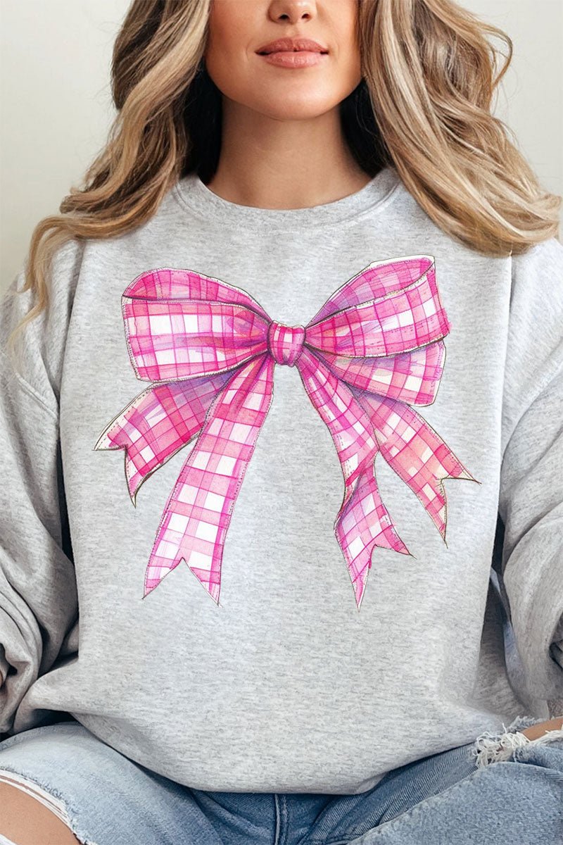 Hot Pink Gingham Bow Unisex NuBlend Crew Sweatshirt - Wholesale Accessory Market