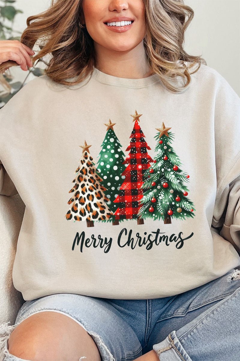 Mixed Print Trees Merry Christmas Unisex NuBlend Crew Sweatshirt - Wholesale Accessory Market