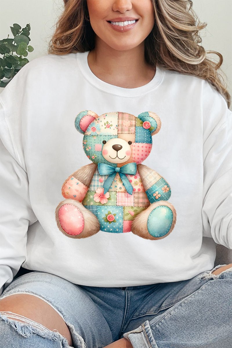 Patchwork Teddy Bear Unisex NuBlend Crew Sweatshirt | Wholesale Accessory Market Patchwork Teddy Bear Unisex NuBlend Crew Sweatshirt | Wholesale Accessory Market