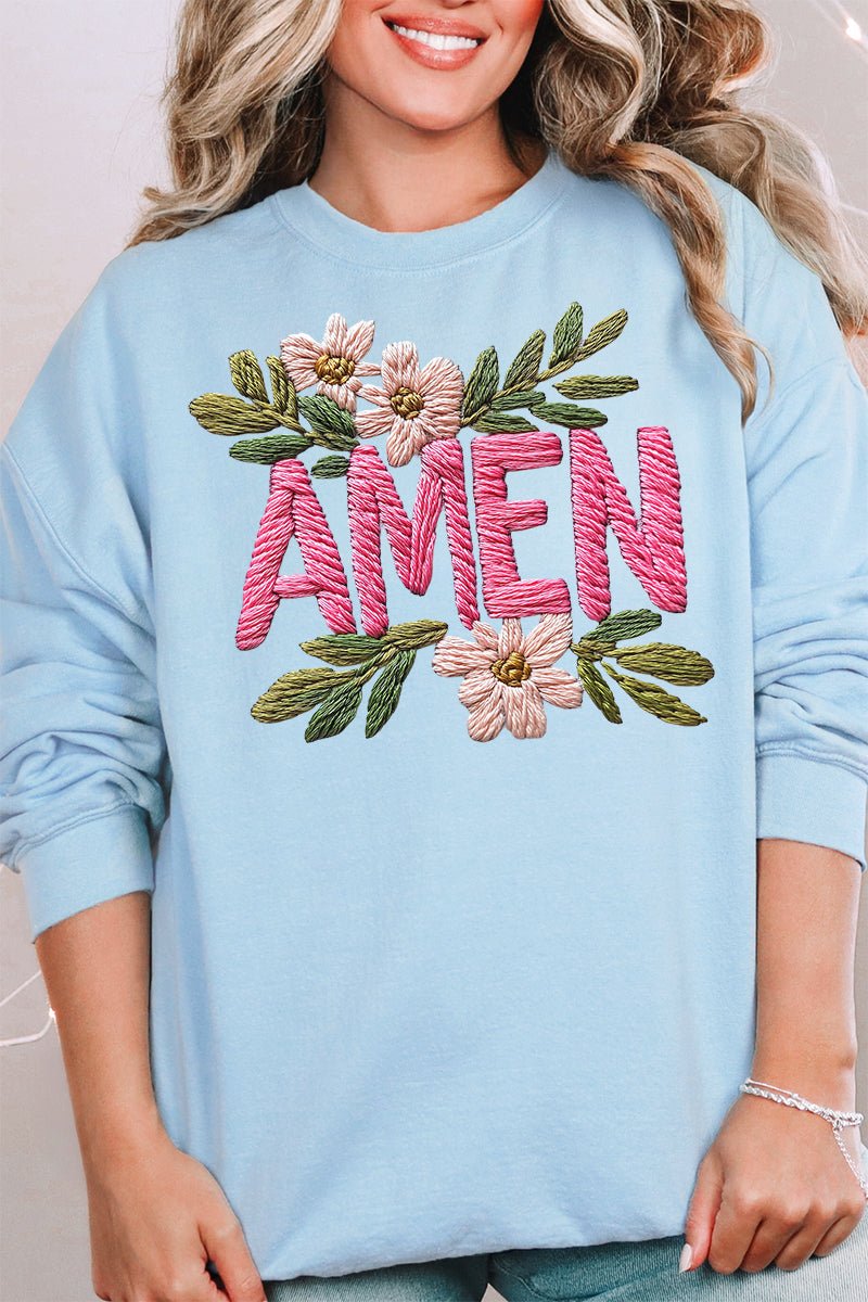 Pink Amen Faux Embroidery Unisex NuBlend Crew Sweatshirt - Wholesale Accessory Market