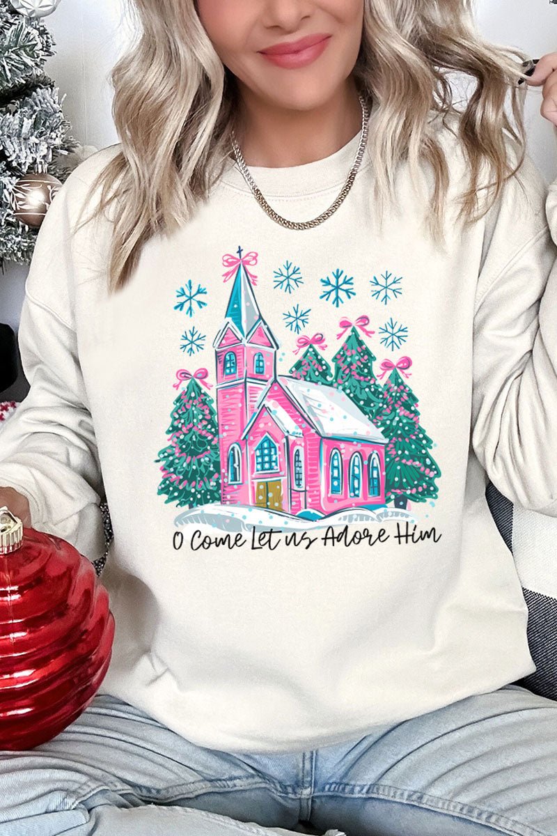 Pink Church Come Let Us Adore Him Unisex NuBlend Crew Sweatshirt - Wholesale Accessory Market