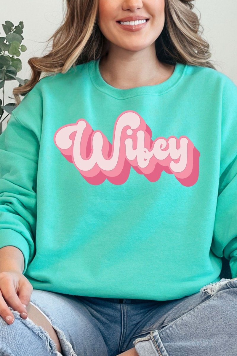 Pink Retro Wifey Unisex NuBlend Crew Sweatshirt - Wholesale Accessory Market