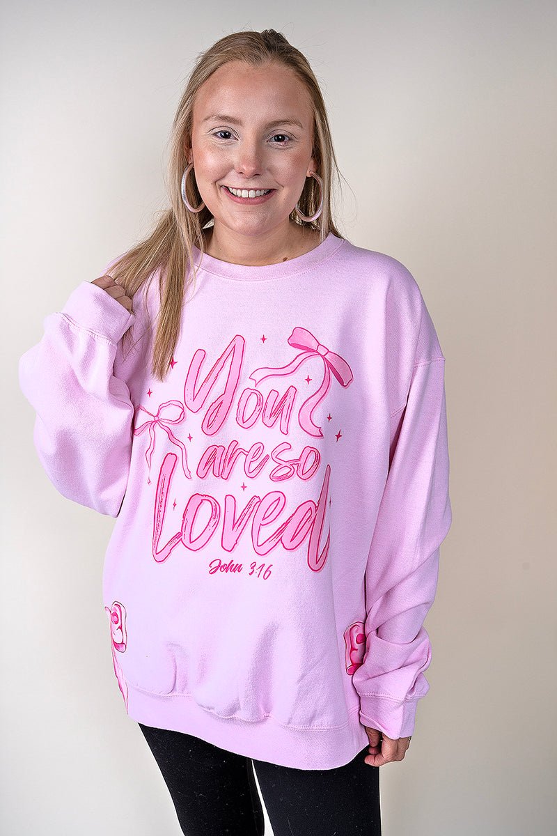 Side Bows Script So Loved Unisex NuBlend Crew Sweatshirt - Wholesale Accessory Market