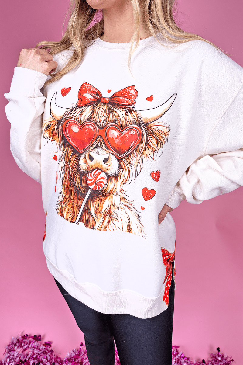 Side Bows Sucker For Love Highland Cow Unisex NuBlend Crew Sweatshirt - Wholesale Accessory Market