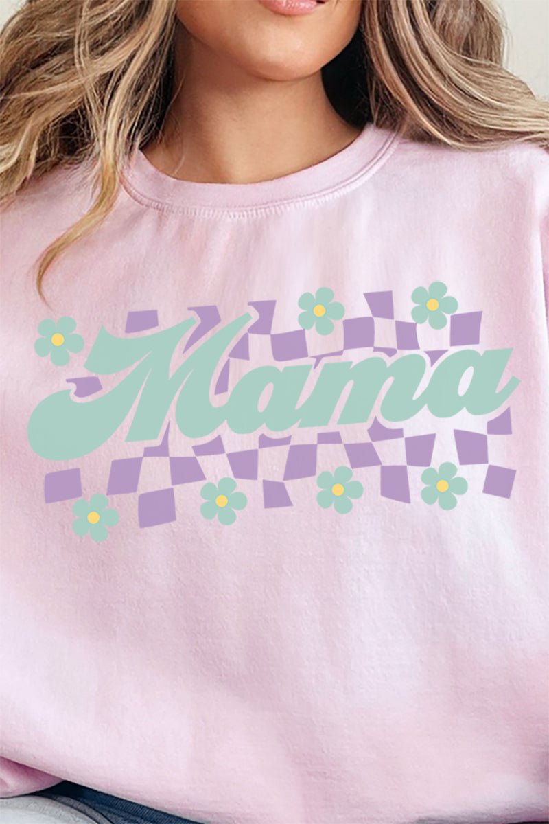Teal Checkered Daisy Mama Unisex NuBlend Crew Sweatshirt - Wholesale Accessory Market