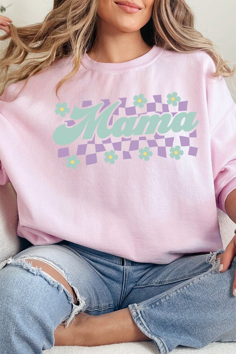 Teal Checkered Daisy Mama Unisex NuBlend Crew Sweatshirt - Wholesale Accessory Market