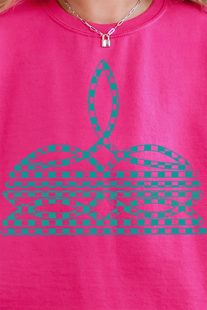 Turquoise Checkered Boot Stitch Unisex NuBlend Crew Sweatshirt - Wholesale Accessory Market