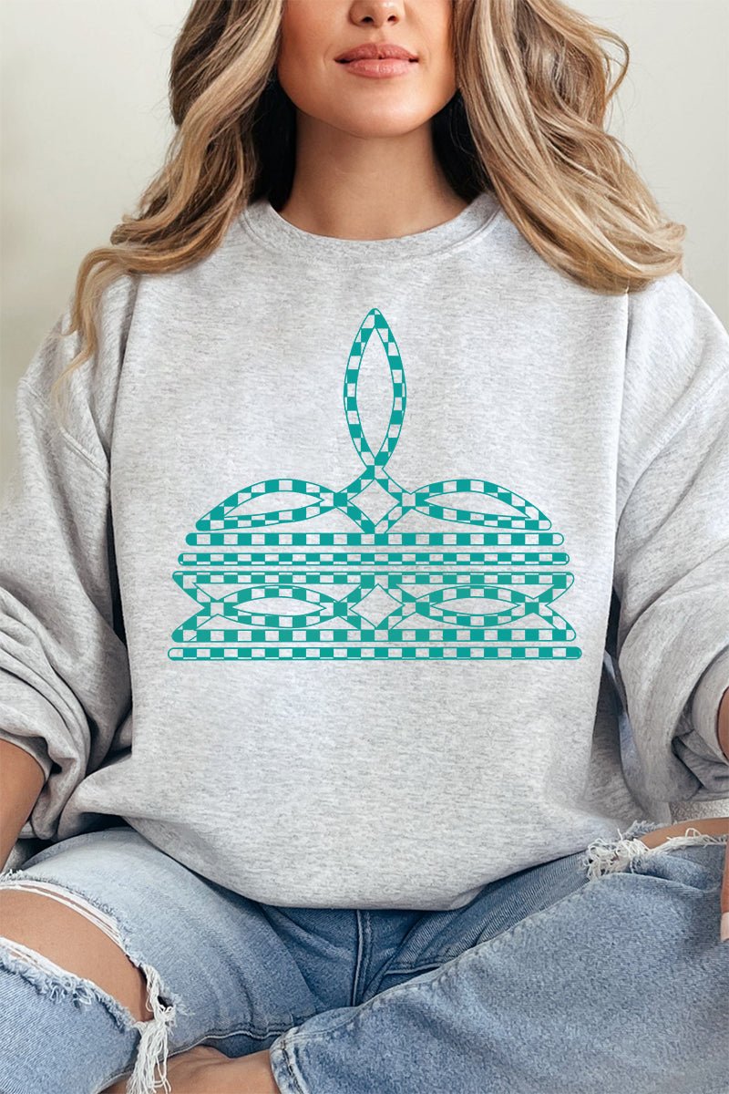 Turquoise Checkered Boot Stitch Unisex NuBlend Crew Sweatshirt - Wholesale Accessory Market