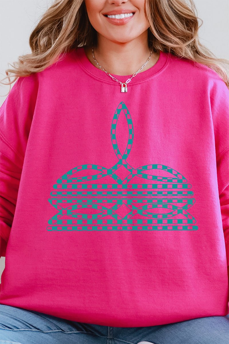 Turquoise Checkered Boot Stitch Unisex NuBlend Crew Sweatshirt - Wholesale Accessory Market