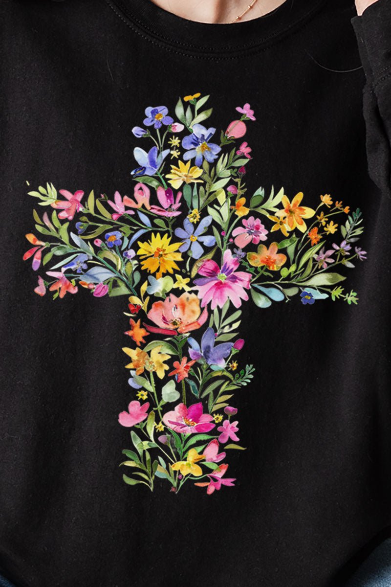 Watercolor Floral Cross Unisex NuBlend Crew Sweatshirt - Wholesale Accessory Market