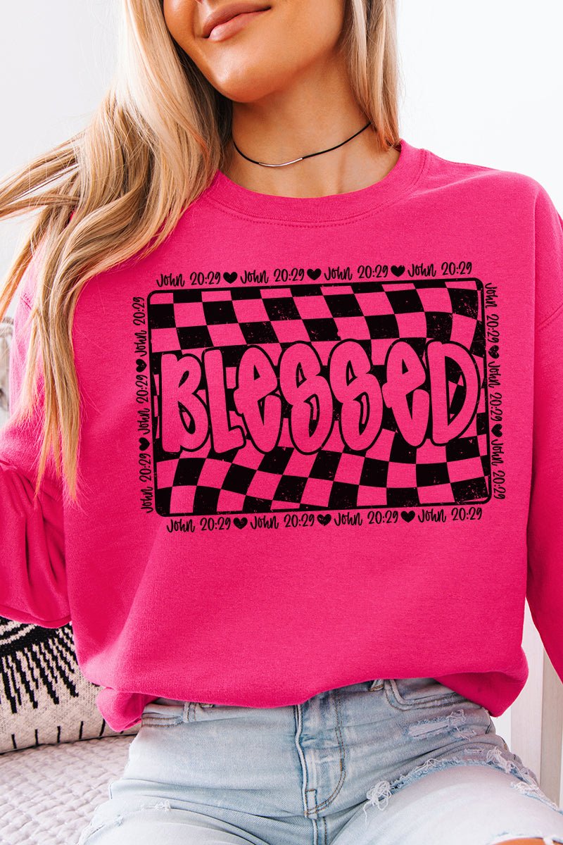 Wavy Checkered Blessed Unisex NuBlend Crew Sweatshirt - Wholesale Accessory Market