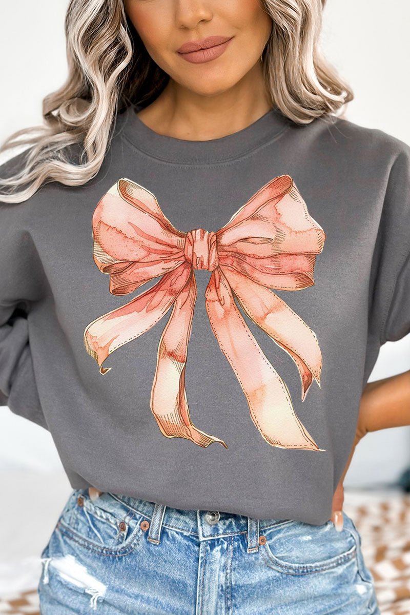 Peach Watercolor Bow Unisex NuBlend Crew Sweatshirt - Wholesale Accessory Market