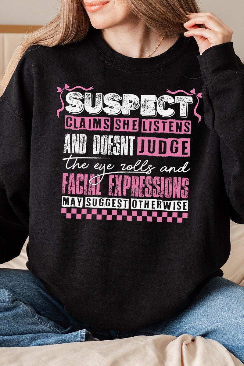 Suspect Claims She Listens Unisex NuBlend Crew Sweatshirt - Wholesale Accessory Market