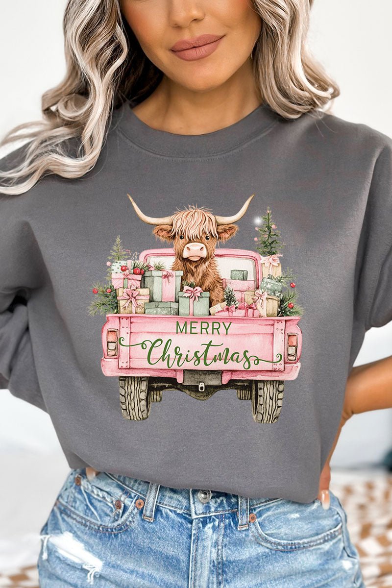 Pink Highland Cow Christmas Unisex NuBlend Crew Sweatshirt - Wholesale Accessory Market