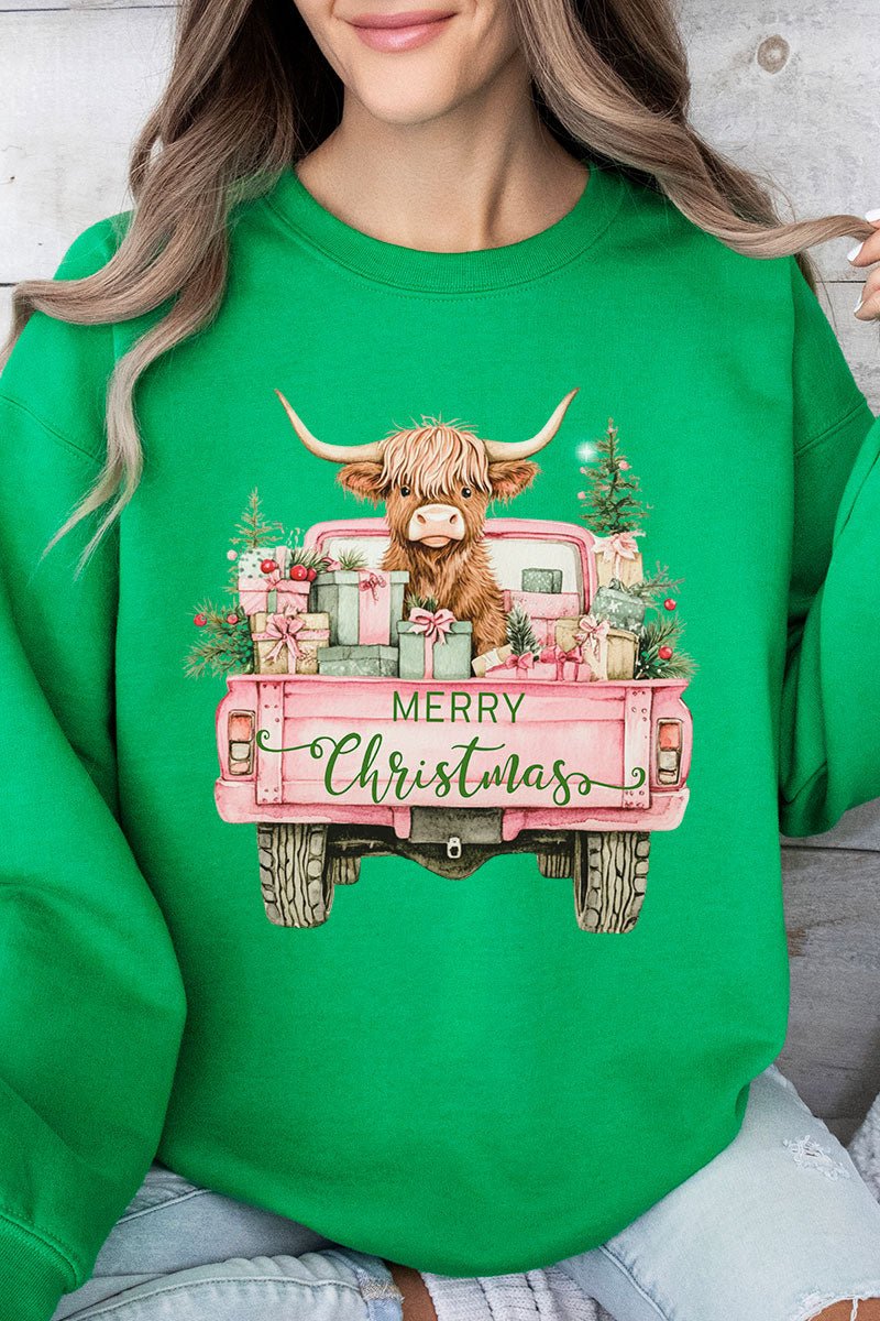 Pink Highland Cow Christmas Unisex NuBlend Crew Sweatshirt - Wholesale Accessory Market