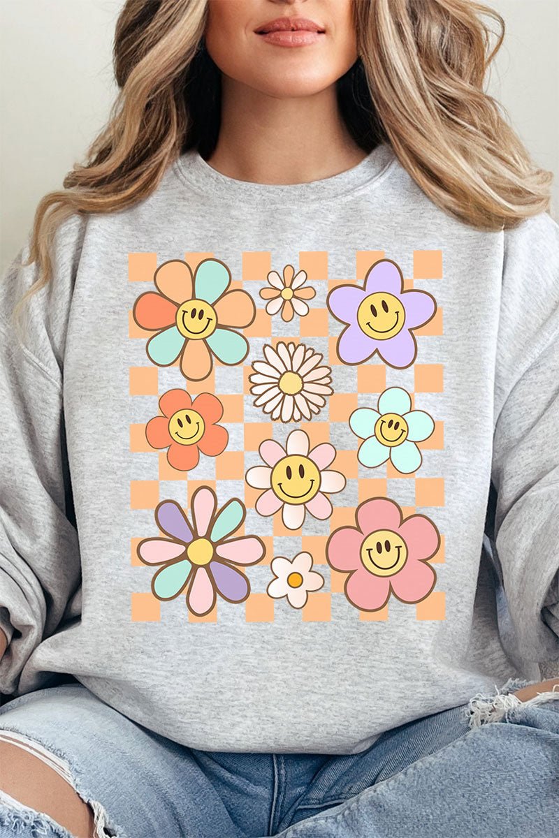 Checkered Happy Florals Unisex NuBlend Crew Sweatshirt - Wholesale Accessory Market