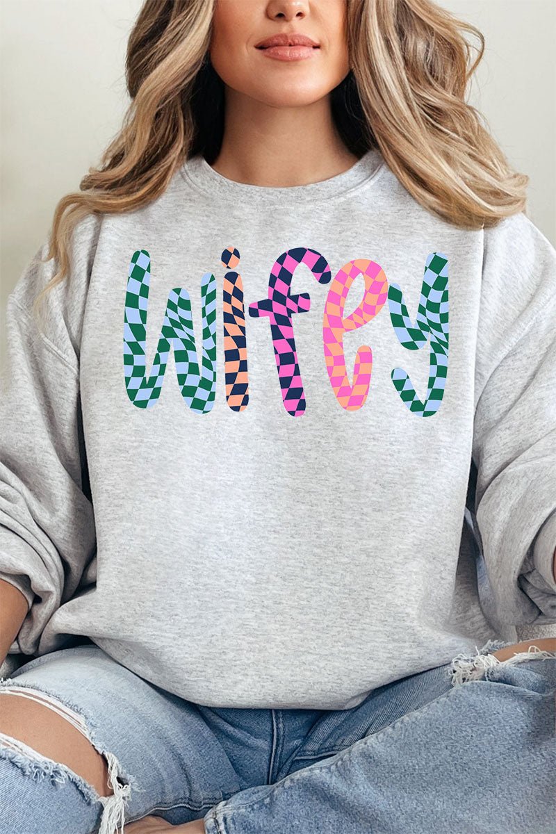 Wavy Checkered Wifey Unisex NuBlend Crew Sweatshirt - Wholesale Accessory Market