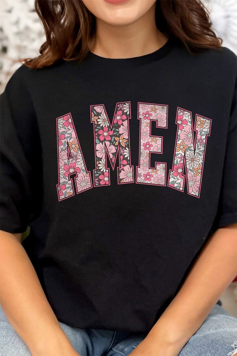 Floral Faux Embroidery Amen Premium Cotton Unisex T-Shirt - Wholesale Accessory Market