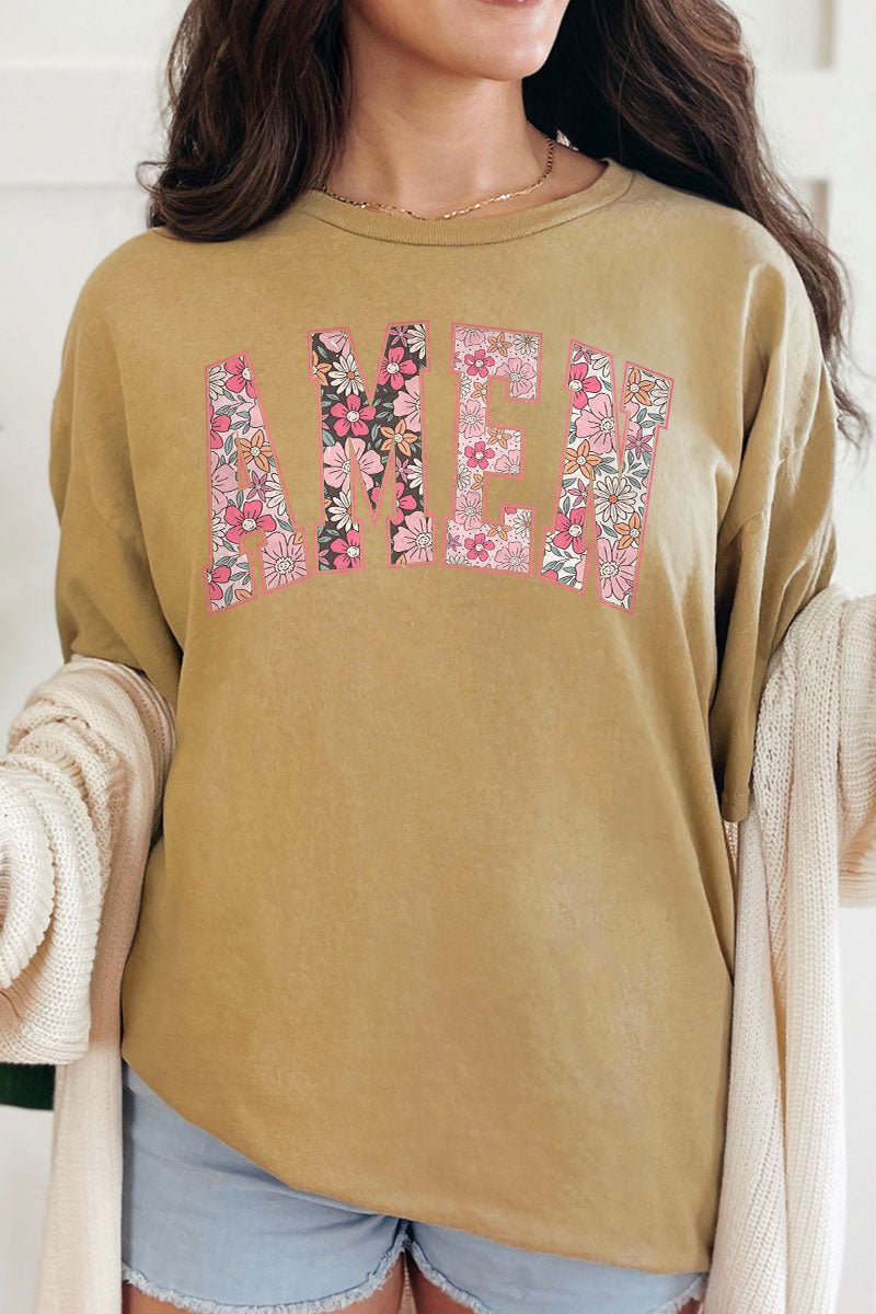 Floral Faux Embroidery Amen Premium Cotton Unisex T-Shirt - Wholesale Accessory Market
