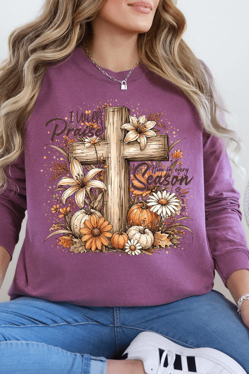 Harvest Praise Cross Comfort Colors Heavyweight Long T-Shirt - Wholesale Accessory Market