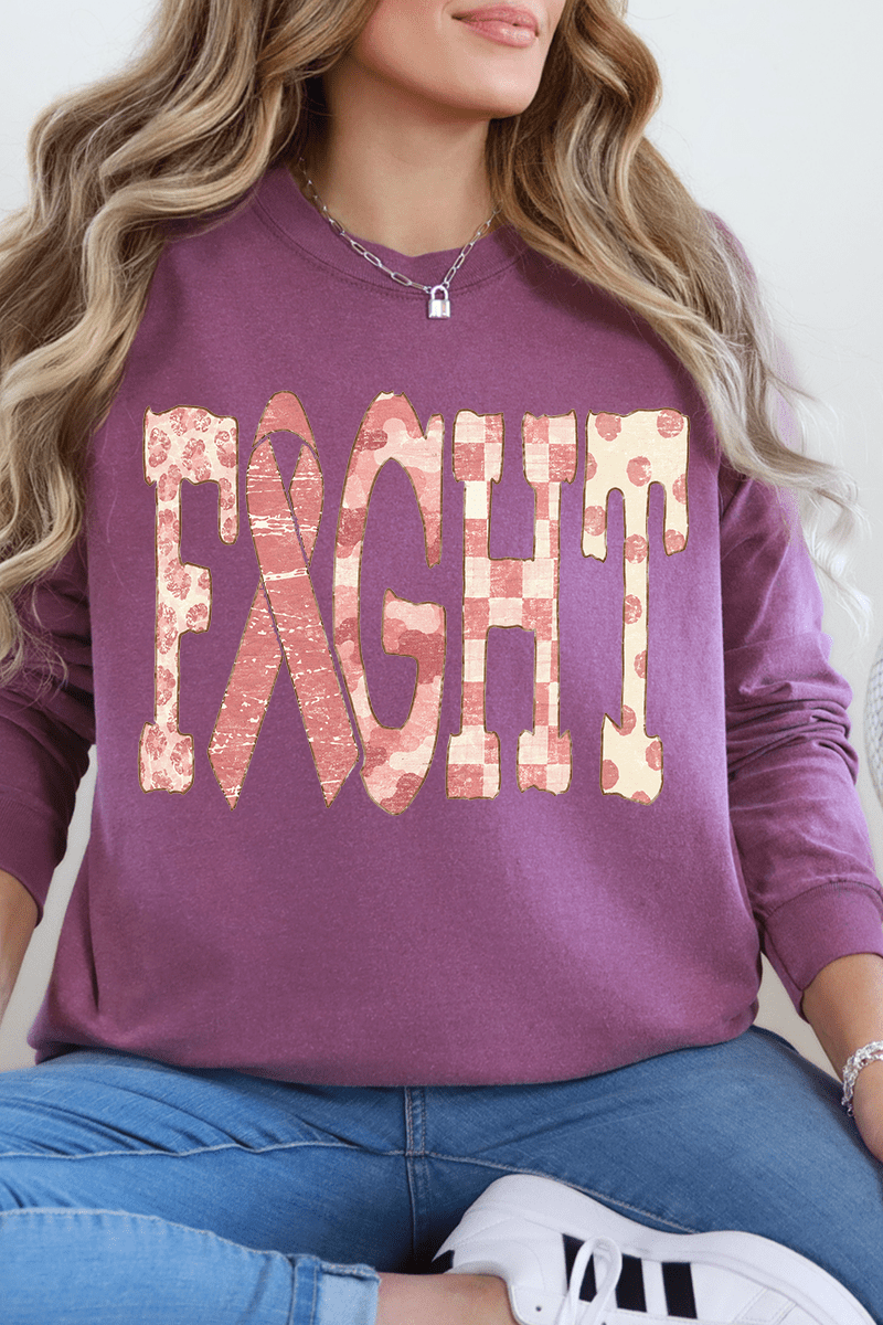 Pink Patterned Fight Comfort Colors Heavyweight Long T-Shirt - Wholesale Accessory Market