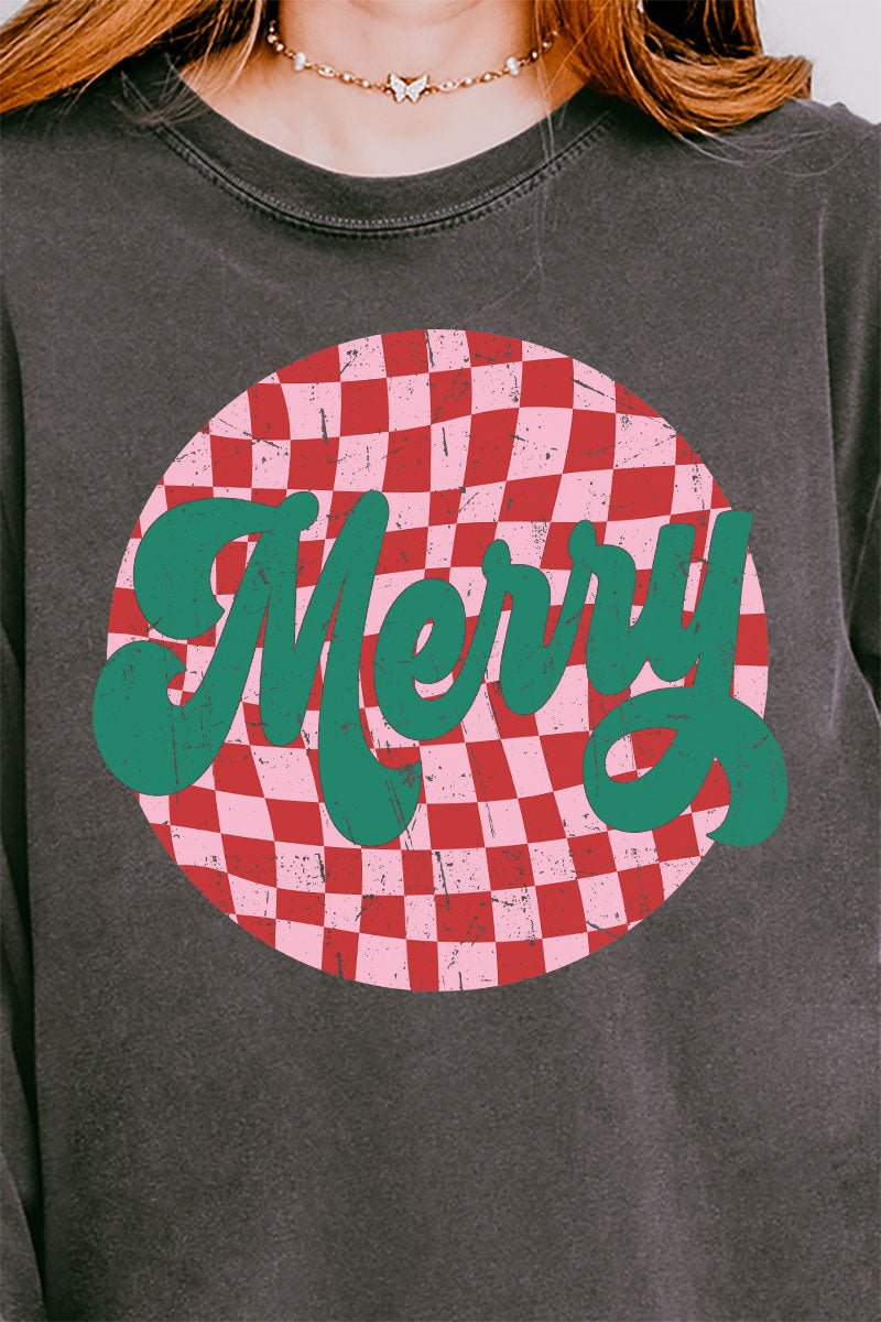 Merry Retro Check Comfort Colors Heavyweight Long T-Shirt - Wholesale Accessory Market