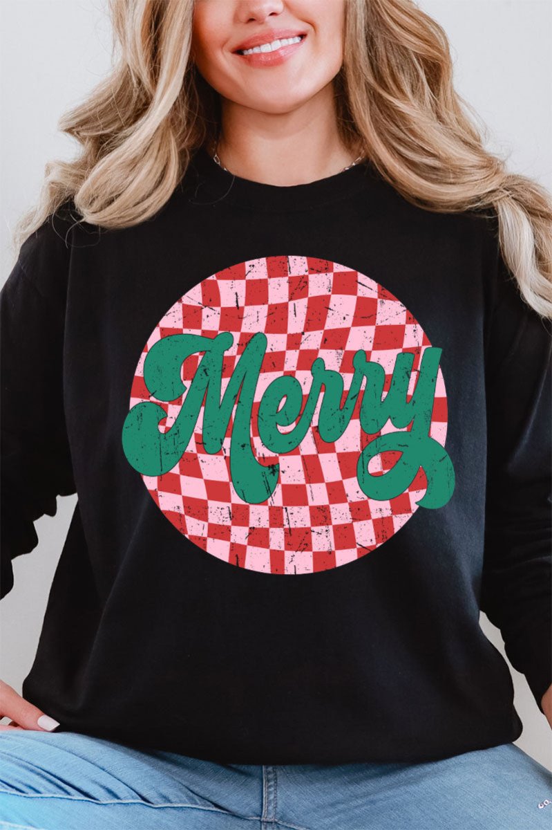 Merry Retro Check Comfort Colors Heavyweight Long T-Shirt - Wholesale Accessory Market