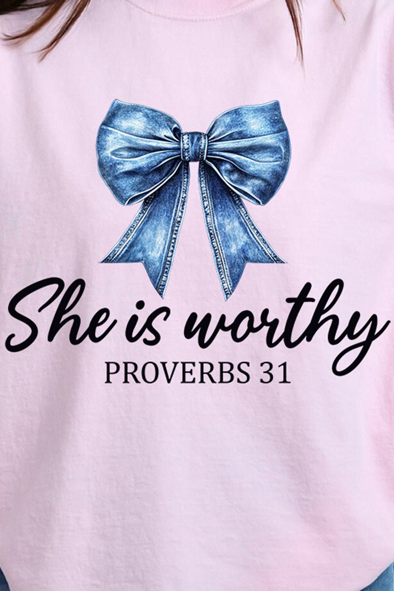 Blue Bow Worthy Comfort Colors Heavyweight Long T-Shirt - Wholesale Accessory Market