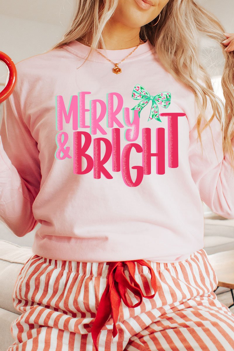 Merry And Bright Coquette Bow Comfort Colors Heavyweight Long Sleeve T-Shirt - Wholesale Accessory Market