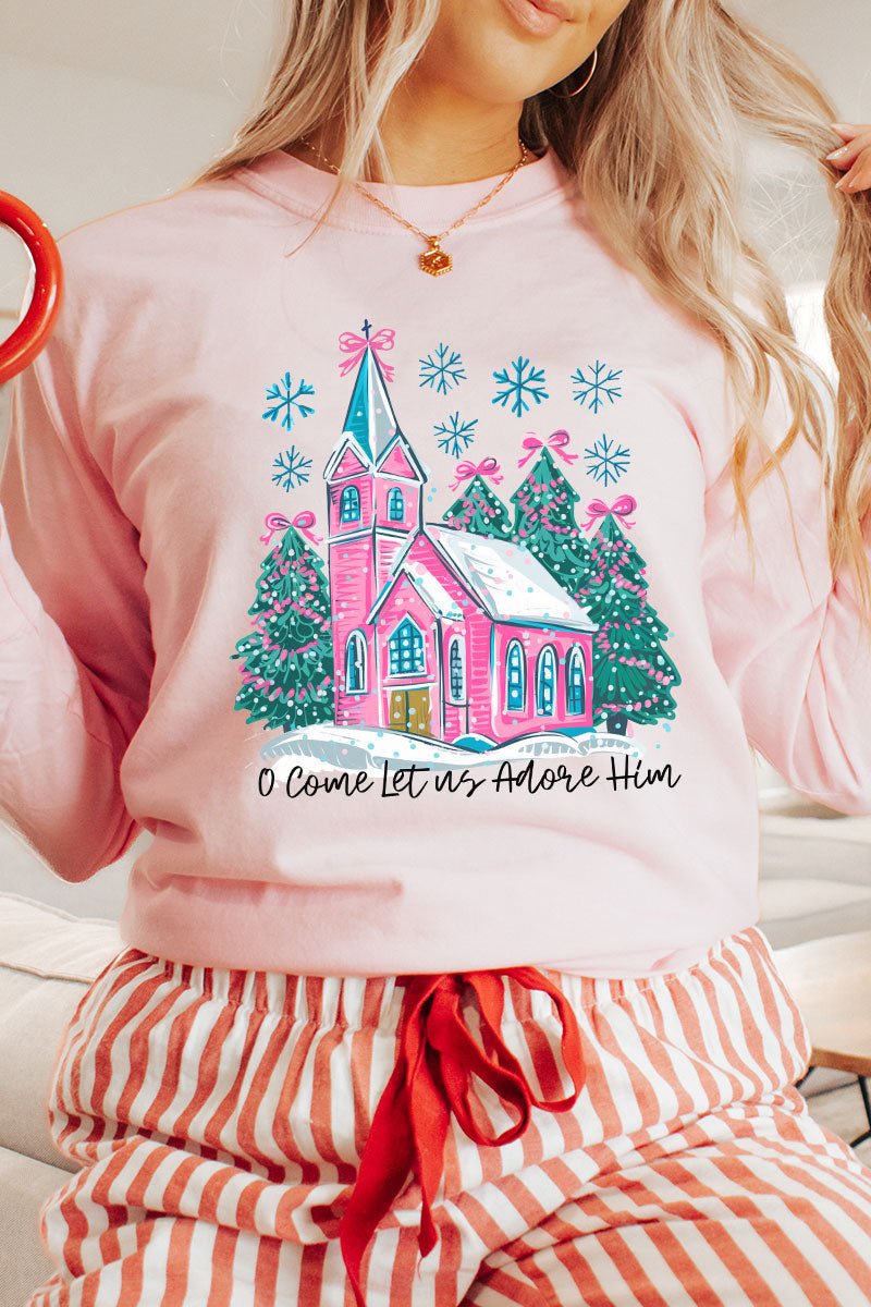 Pink Church Come Let Us Adore Him Comfort Colors Heavyweight Long Sleeve T-Shirt - Wholesale Accessory Market