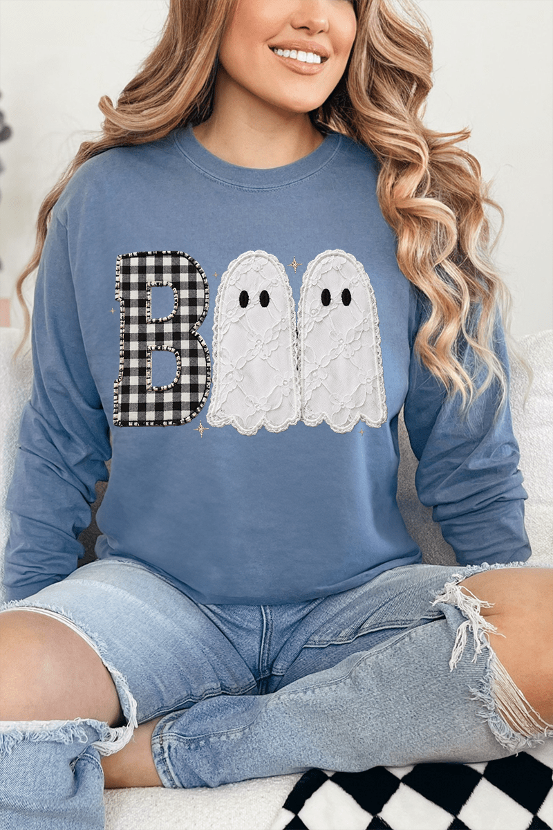 Gingham & Lace Boo Comfort Colors Heavyweight Long T-Shirt - Wholesale Accessory Market