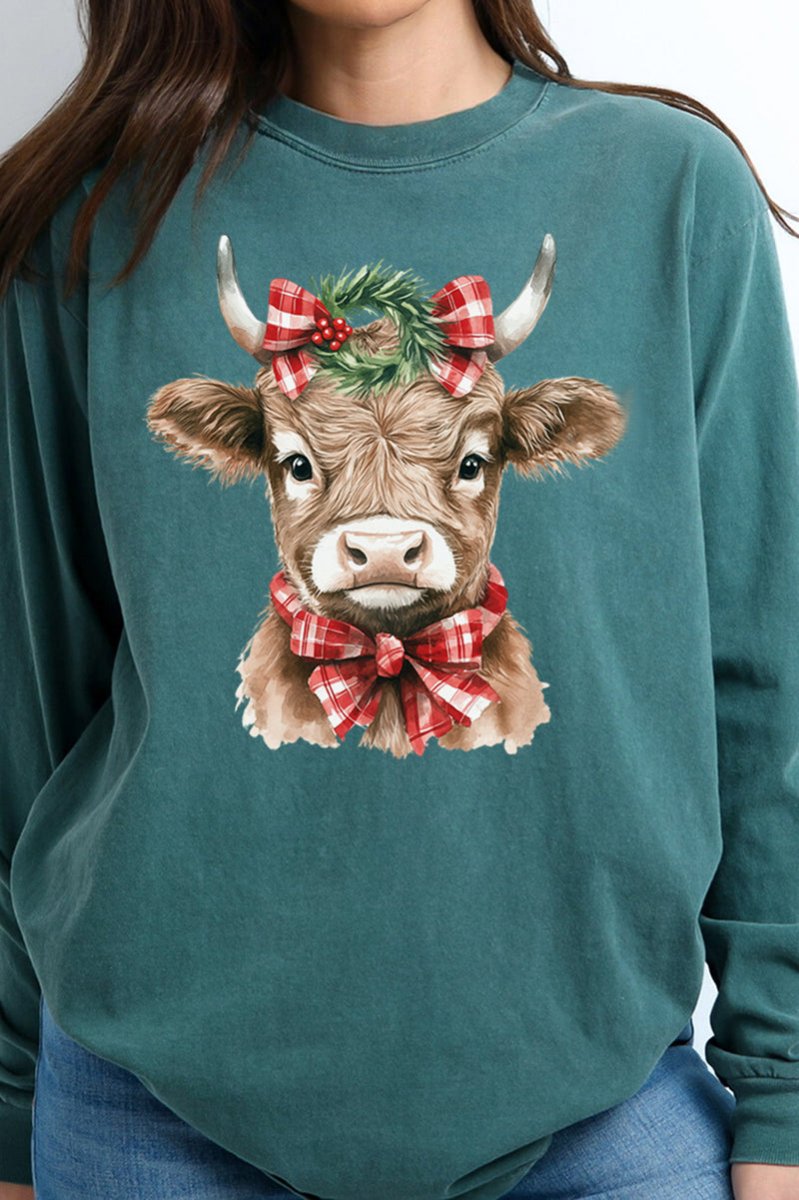 Happy Heifers Christmas Comfort Colors Heavyweight Long Sleeve T-Shirt - Wholesale Accessory Market