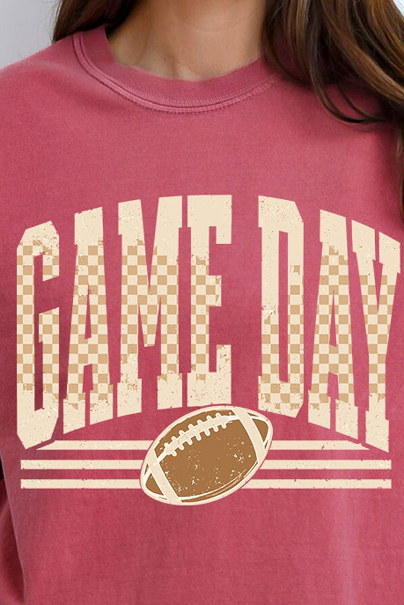 Checkered Taupe Game Day Comfort Colors Heavyweight Long T-Shirt - Wholesale Accessory Market
