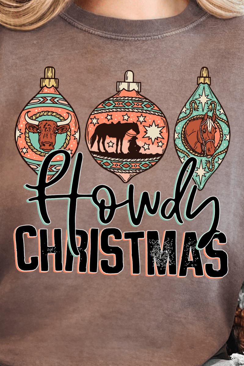 Howdy Horse Christmas Comfort Colors Heavyweight Long T-Shirt - Wholesale Accessory Market