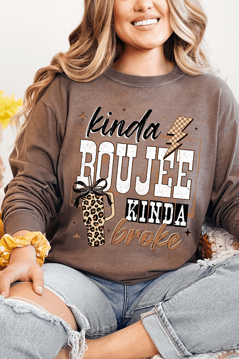 Kinda Boujee Kinda Broke Comfort Colors Heavyweight Long T-Shirt - Wholesale Accessory Market