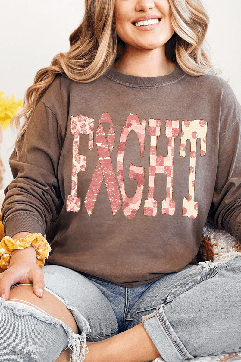 Pink Patterned Fight Comfort Colors Heavyweight Long T-Shirt - Wholesale Accessory Market
