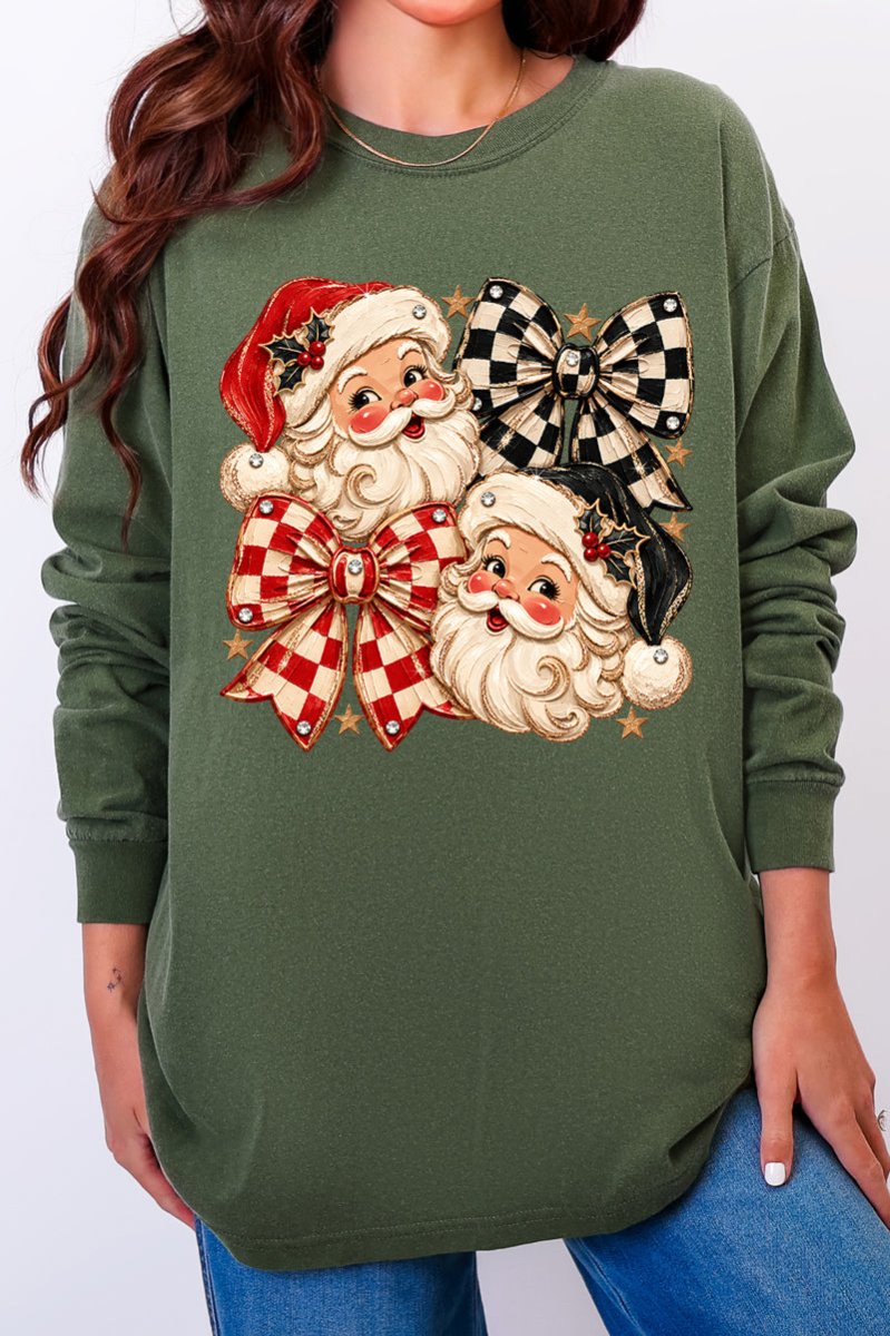 Merry Check Santa Comfort Colors Heavyweight Long T-Shirt - Wholesale Accessory Market
